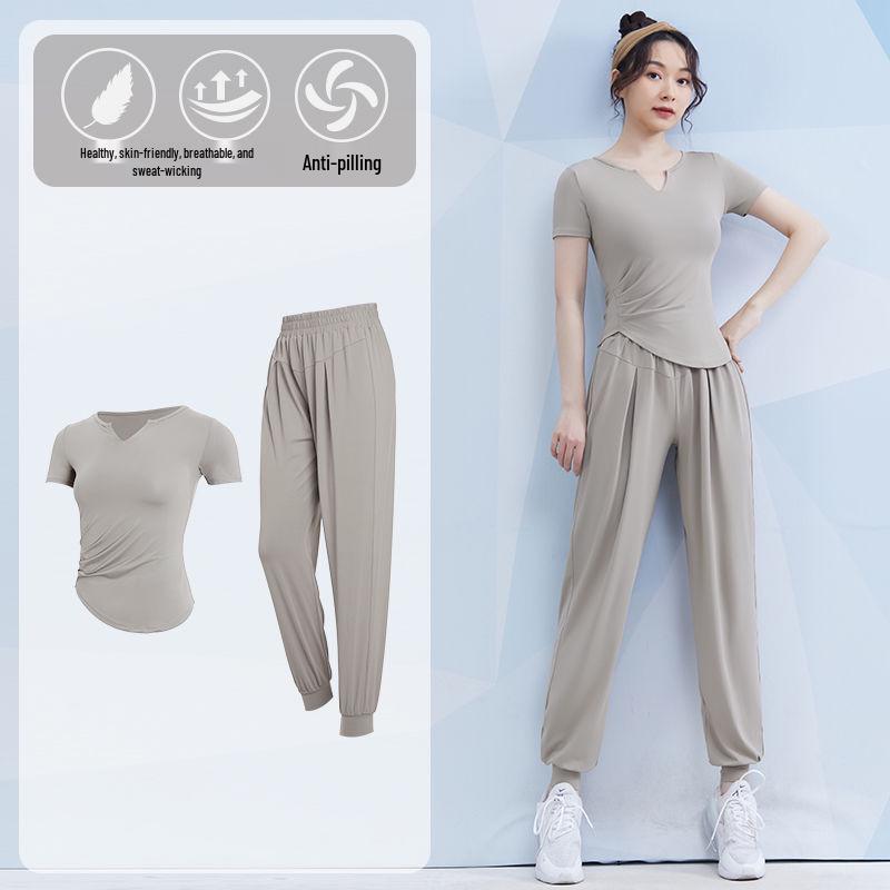 Women's Spring/Summer Yoga Suit Set - Short Sleeve Activewear for Outdoor Runs, Pilates, and Fitness Training