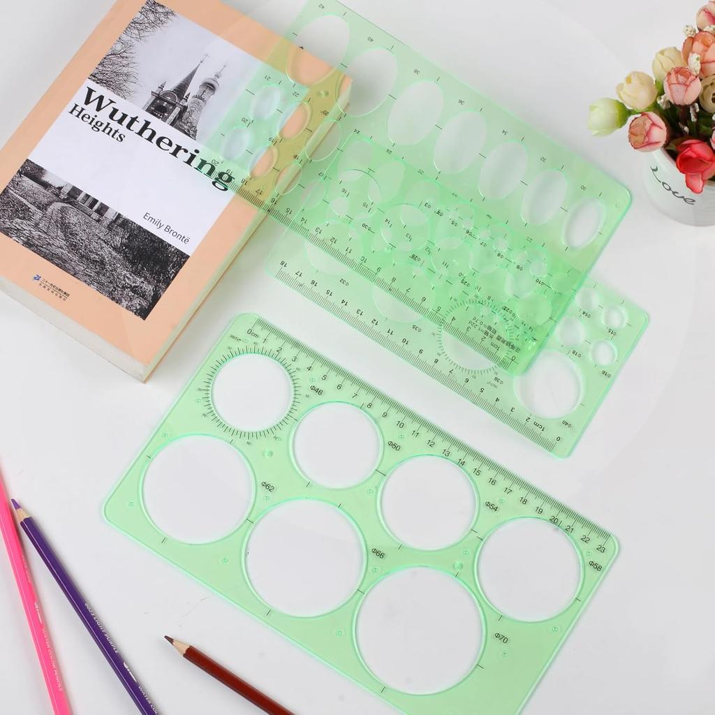 4PCS Circle Template, Plastic Circle and Oval Measuring Templates, Formwork Drawings Templates (Clear Green)