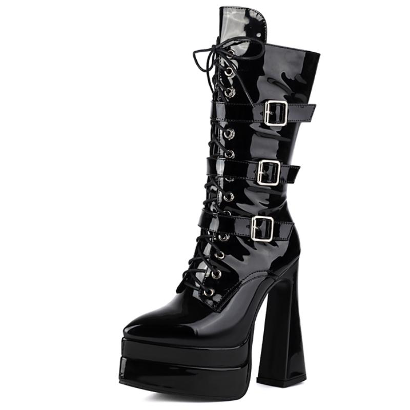 

Platform Women s Mid-calf Boots Winter Shoes 2025 Sexy High Heels Dance Boot White Black Red Shoes Female Big Size 45 Waterproof 39 чорний