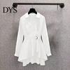 Tunic Shirt Lapel V Neck Long Sleeves Irregular Hem Plus Size Women Waist Tight Adjustable Belt Pullover Top Female Clothing