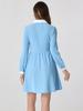Allegra K Women's Light Blue A-Line Short Dress with Long Sleeves, Vintage Design, Round Collar, and Contrast Half Placket, Size L
