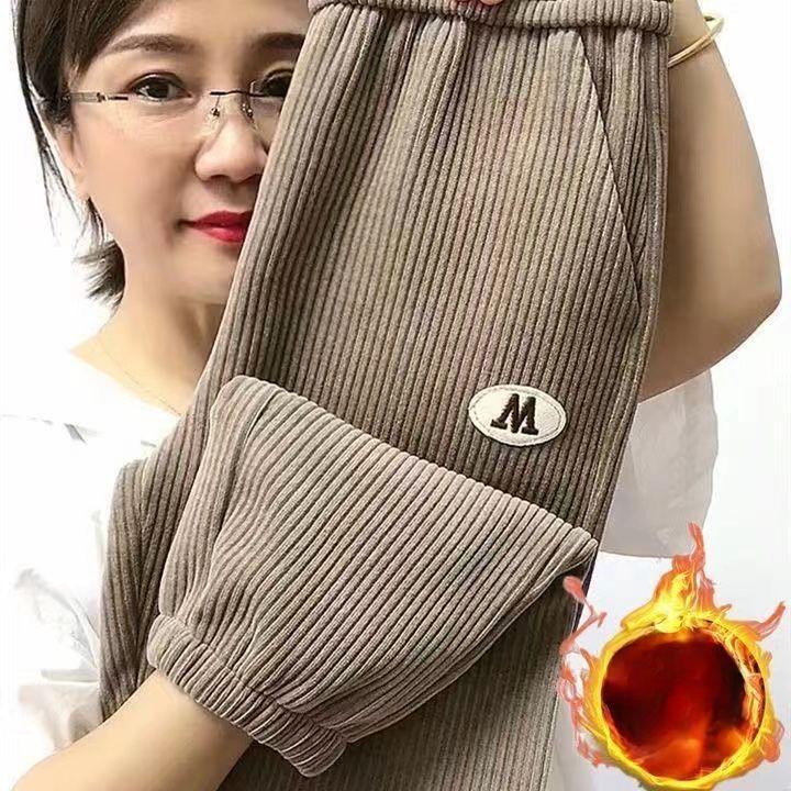 

Вельветовые шаровары женские осенне-зимние флисовые брюки для мам женские брюки свободные повседневные брюки большого размера 3XL хаки