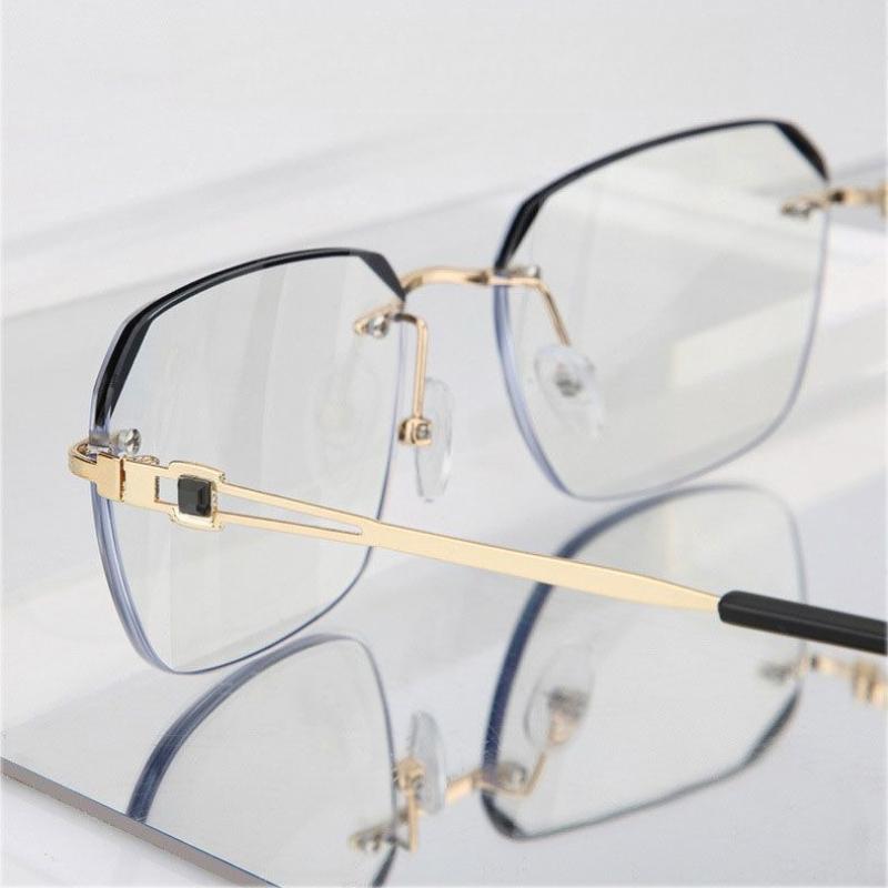 Fashion Business Reading Glasses Polygonal Rimless Farsighted Glasses Luxury High-definition Anti-blue Light Eyewear To +4.0