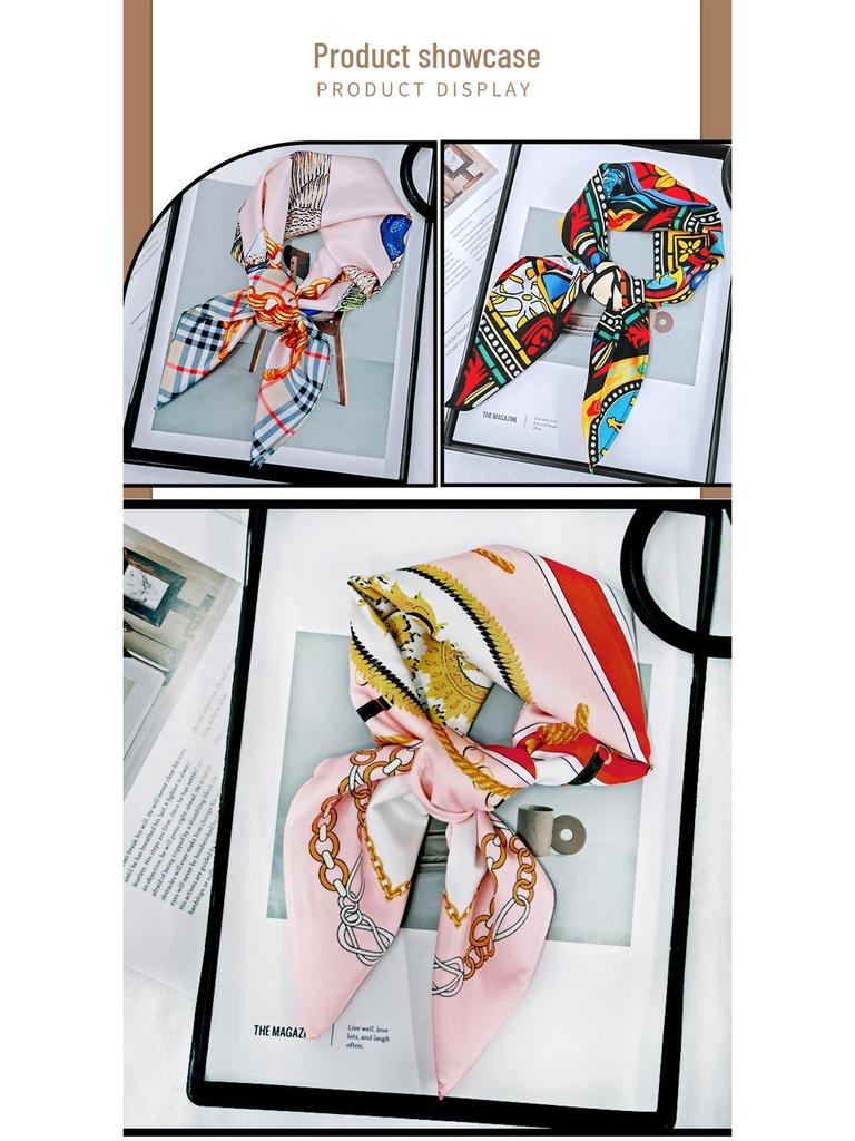 Women's Custom Pattern Silk Square Scarf - Imitation Satin Hair Ribbon & Neckerchief