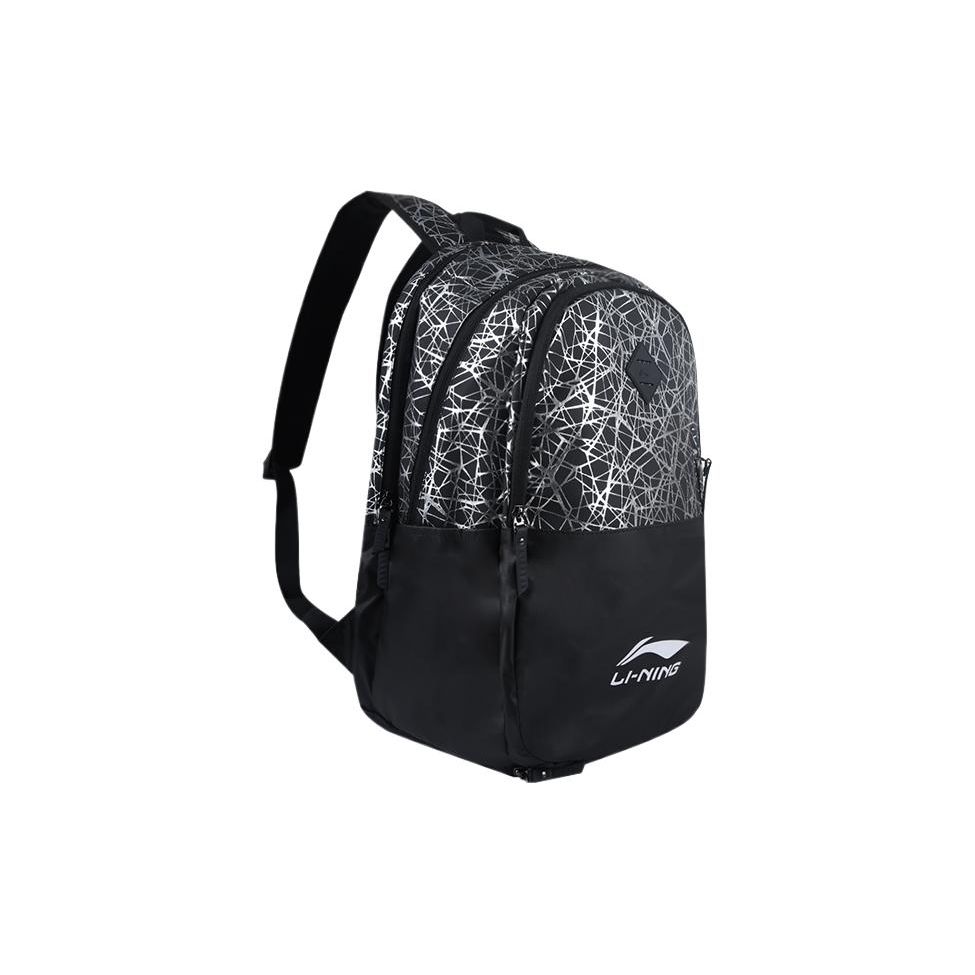 Li Ning Professional Student Trend Logo Print Fabric Tennis Bag Sports Bag Badminton Bag Backpack Unisex Backpack Black Silver ABSQ388-1