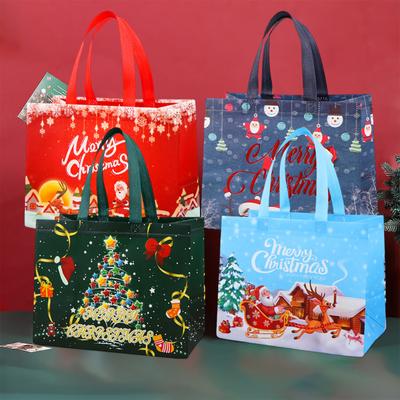 Sacs Cadeaux de Noël Père Noël Élan Imprimé Flocon de Neige Sac à Main Fournitures d'Emballage Cadeaux de Noël Joyeux Noël Sacs Fourre-Tout pour Femmes