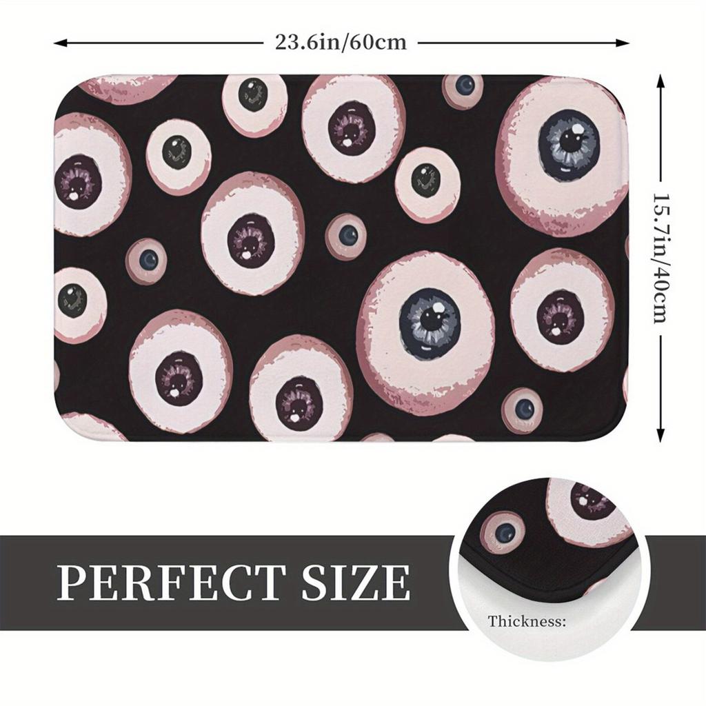 Eyes Pattern Doormat, Realistic Eyeball Print on Black Background, Polyester Floor Rug for Entryway Living Room Decor