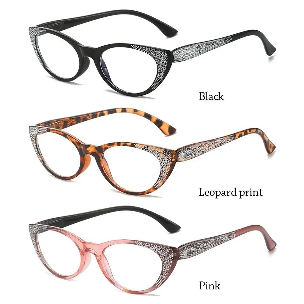 Shiny Rhinestones Cat Eye Anti-Blue Light Reading Glasses Eye Protection Men Women Elegant Comfortable Eyeglasses +100~+400