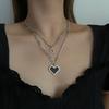 Light Luxury Black Mosaic Love Double-layer Titanium Steel Necklace Men and Women Stacked Wind Fashion Sweet and Cool Accessories
