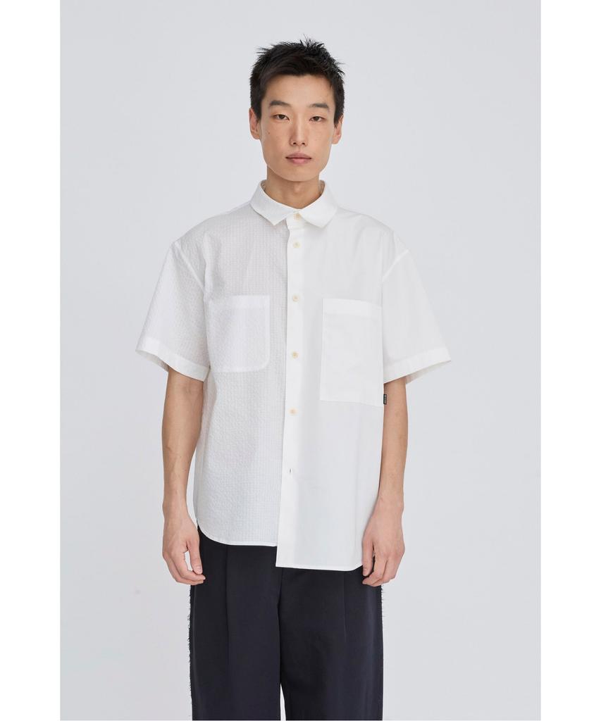 RECODE Split Short Sleeve Seersucker Shirt Rksam26614Whx
