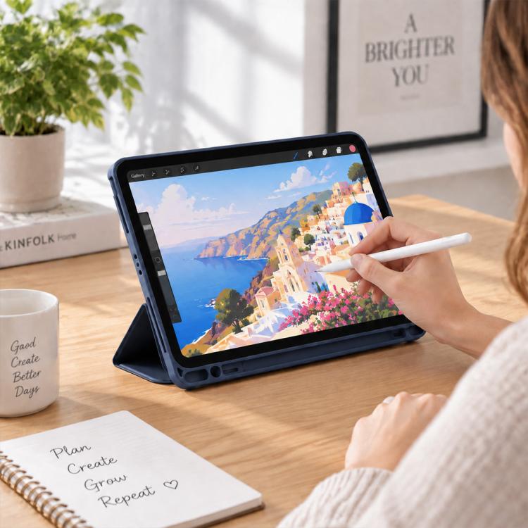 Tri-Fold Stand Soft Touch Smart Wake/Sleep Tablet Cover With Pencil Slot For iPad Mini 2024 / 2021, Anti-Drop PU Silicone Protective Case
