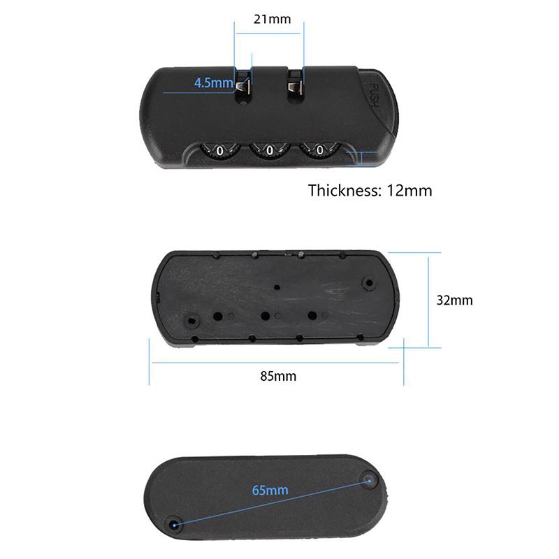 For reise Bagasje Koffertkode Tyverisikring Fast lås Trekkkjedeveske Tilbehør Svart plast 3-sifret kombinasjon hengelås