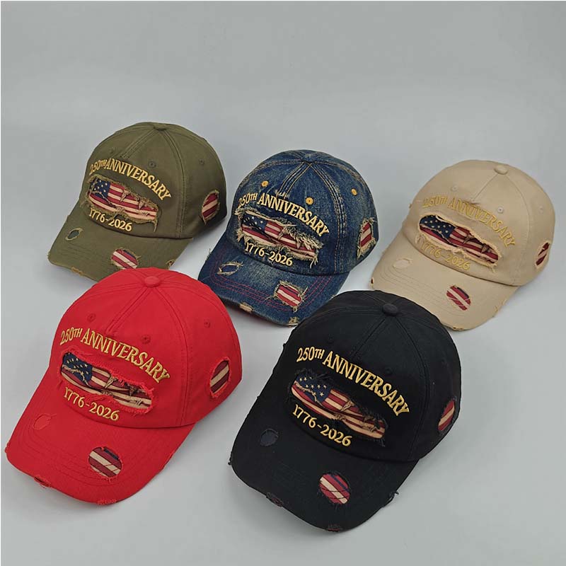 250th Anniversary Vintage Distressed Baseball Cap Cotton Printed Embroidery Design Ripped Sun Protection Peaked Hat Outdoor Cap