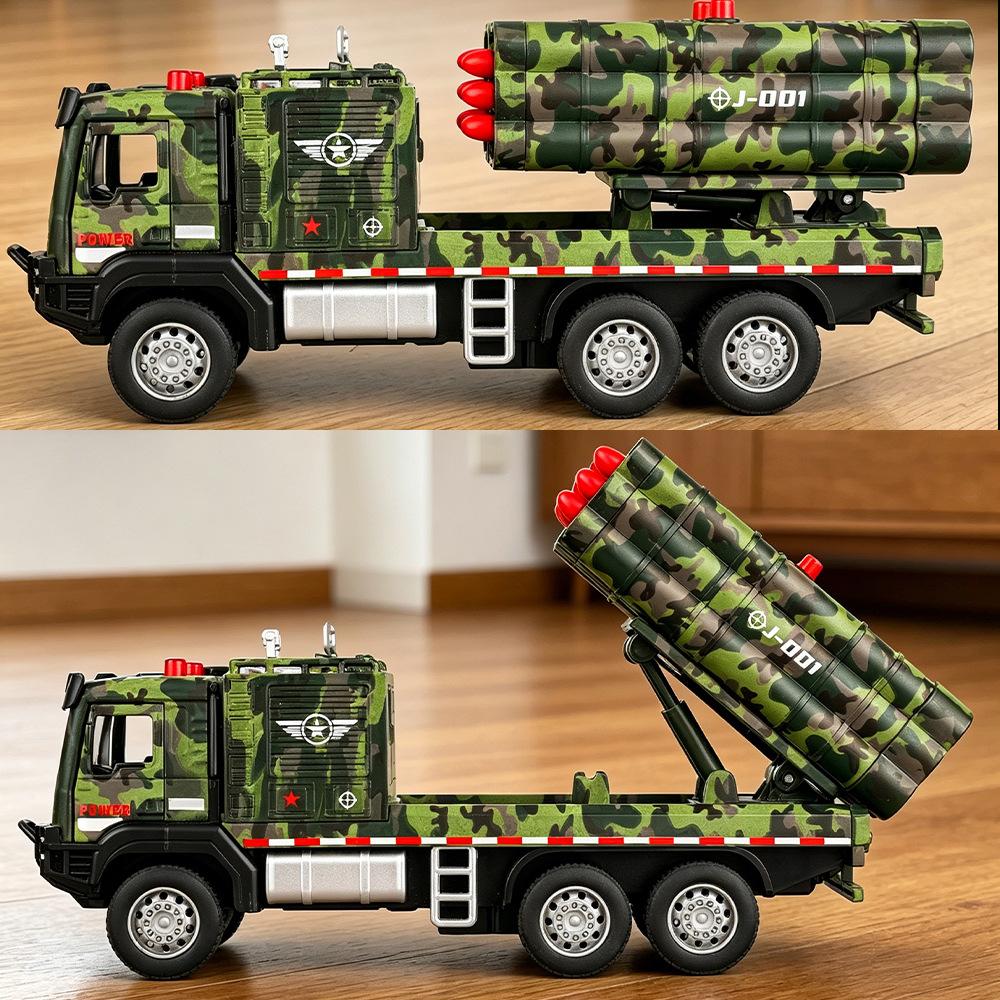 1:32 Military Missile Rocket Launcher Trucks Model Toys Car Metal Diecast Sound Light Models Gifts