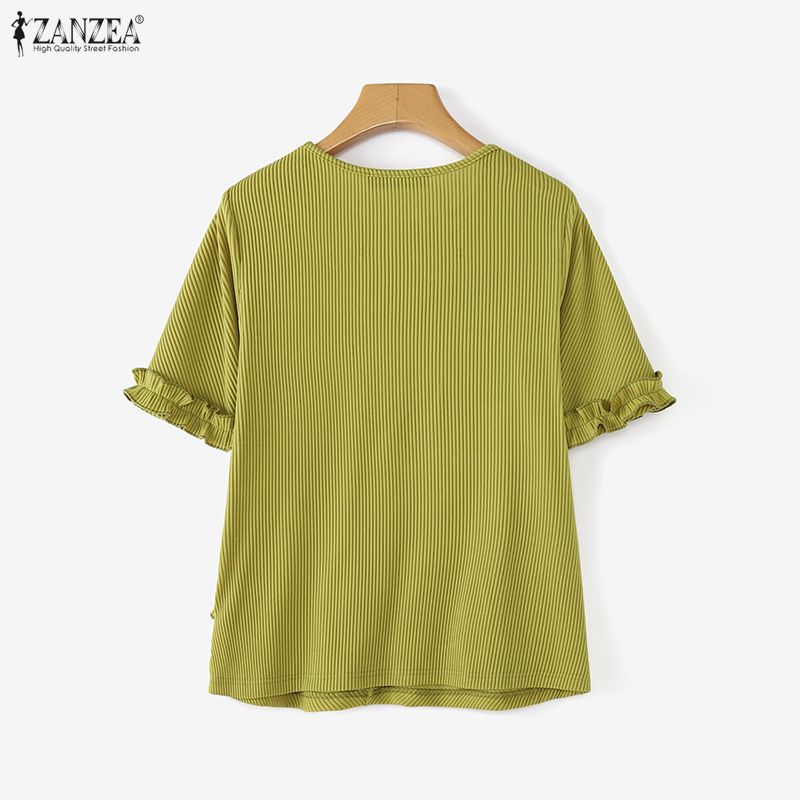 ZANZEA Lässige Damenbluse mit Rundhalsausschnitt und kurzen Ärmeln für den Sommer