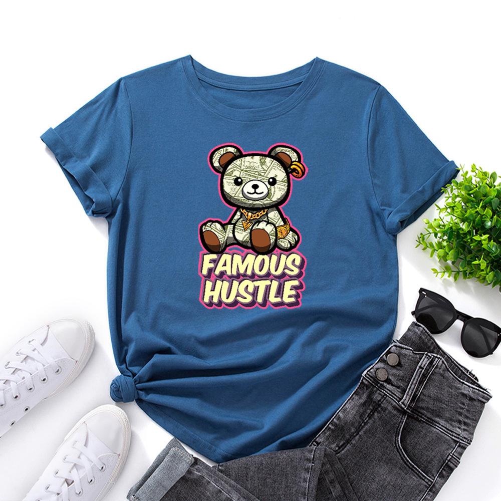 Famous Hustle Cotton T-Shirt Short Sleeve Round Neck Women 2d Print Tops