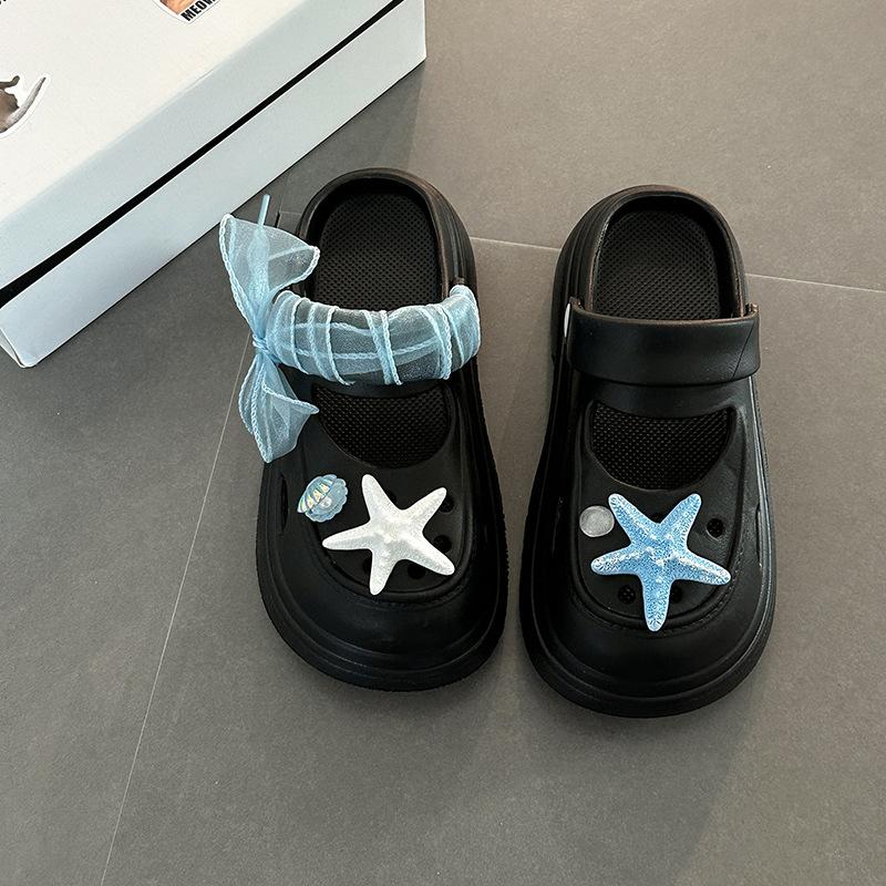 

Интернет-знаменитость взрывной белый высокая платформа дырявые туфли женские 2025 новый летний стиль милый мультяшный сумка голова тапочки прилив 36-37