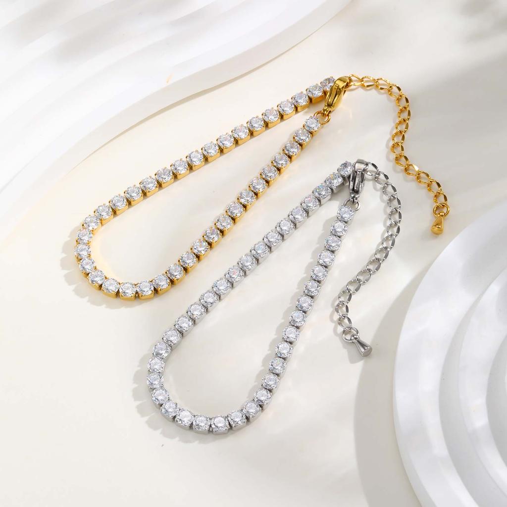 Classic Charm Tennis Bracelet for Women, AAA Zircon Stainless Steel Chain Bracelet, Wedding Birthday Party Jewelry Waterproof
