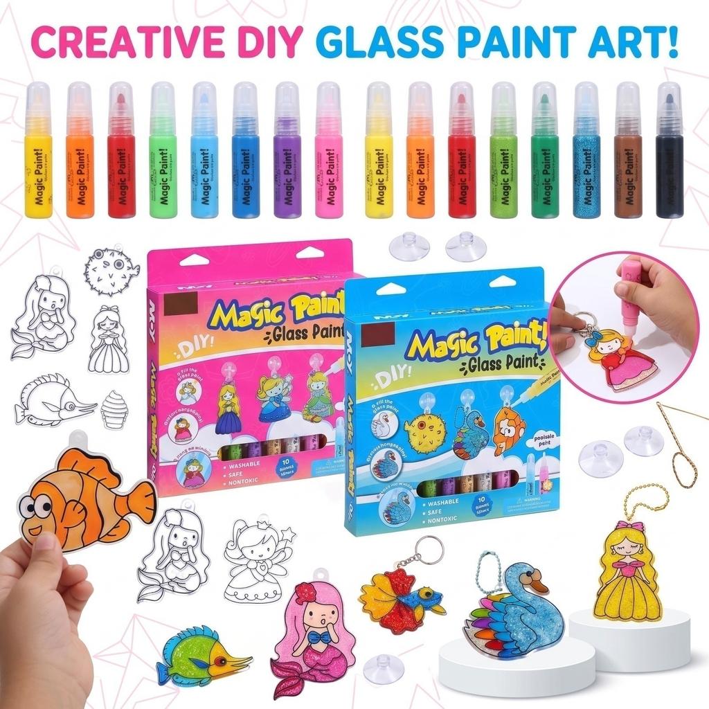 Kids No-Bake Glitter Paint Pen Set - DIY Suncatcher Ornament Kit for Children, Educational Coloring Supplies