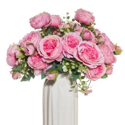 Artificial Flowers Fake Silk White Peonies Used for Home Room Vase Decoration Christmas Wreath Wedding Bouquet Party Accessories