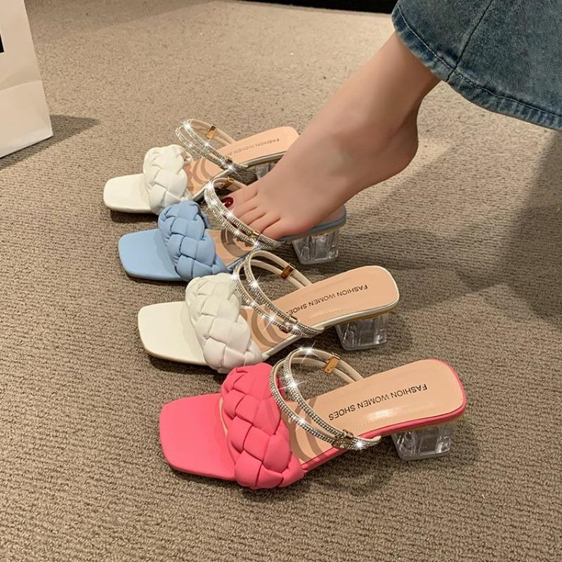 Fashion Low Shoes Slippers Heels Slipers Women Slides Jelly Flip Flops Fashion High 2025 Glitter Luxury PU Scandals Rome Rubber Crystal