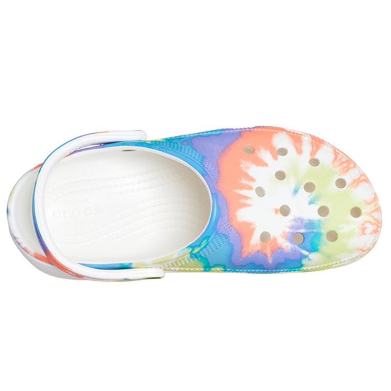 Crocs Classic Clog Lightweight & Comfortable Sneaker Sandals Women's Blue Orange Cloud Tie-Dye Print
