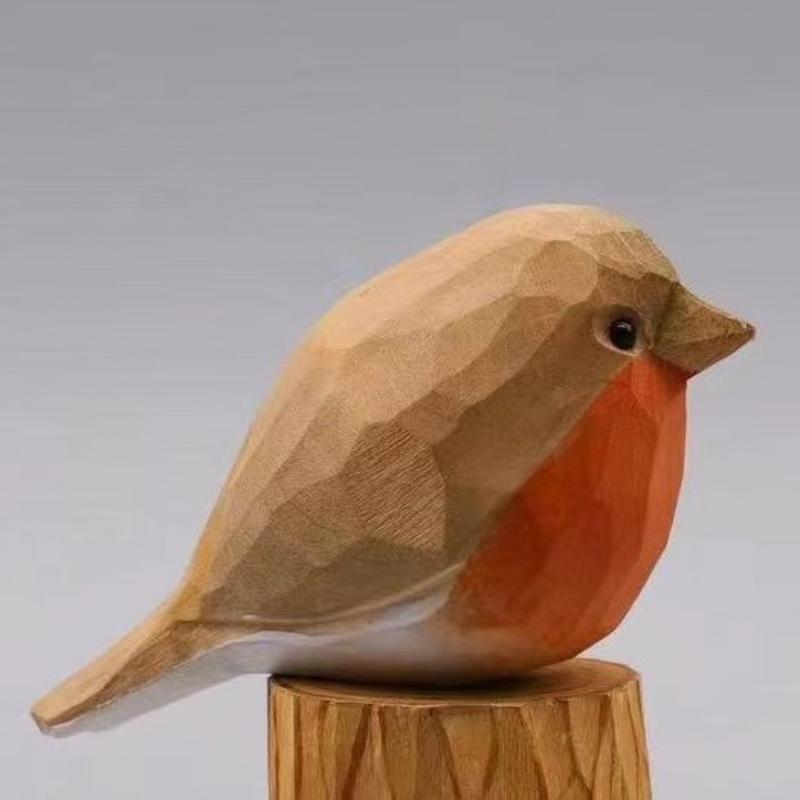 Cute Wood Carving Bird Handmade Mini Small Bird Ornament Carving Nordic-Style Wooden Bird Figurine Children'S Toys