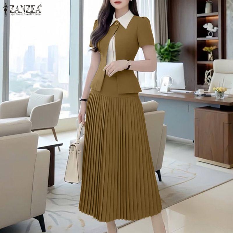 ZANZEA Women Short Sleeve Blouse and Skirts Summer Two Piece Suit Sets
