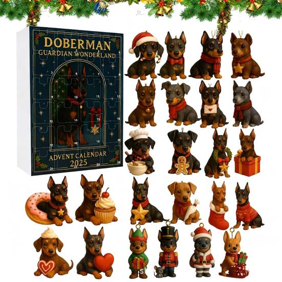 Doberman Advent Calendar 2025 24 Day Christmas Countdown Box with Acrylic Ornaments Multifunctional Holiday Tree Decor And Dog Lover Gift