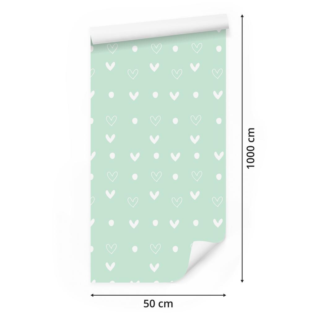 Mint and White Hearts Wallpaper 50x1000