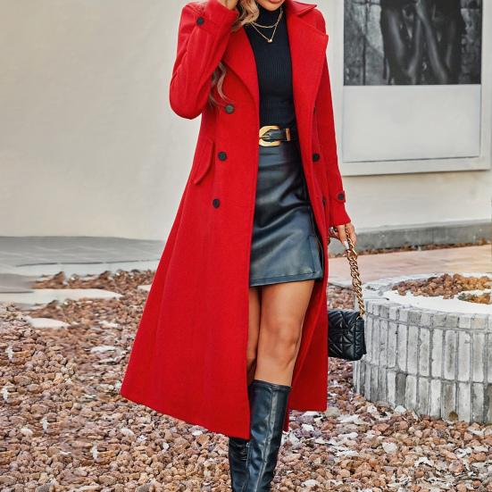 Women's Long Wool Coat Double-Breasted Peacoat Classic Notch Lapel Trench Coat Casual Fall Winter Overcoat