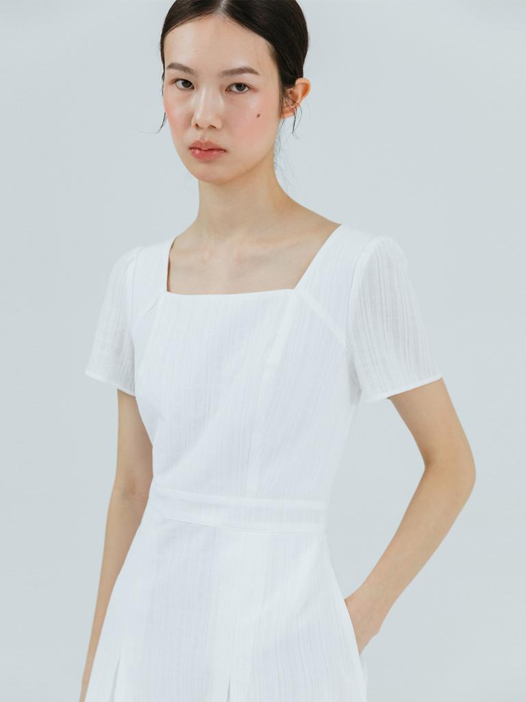 Etmont Cotton Square Long Dress, White