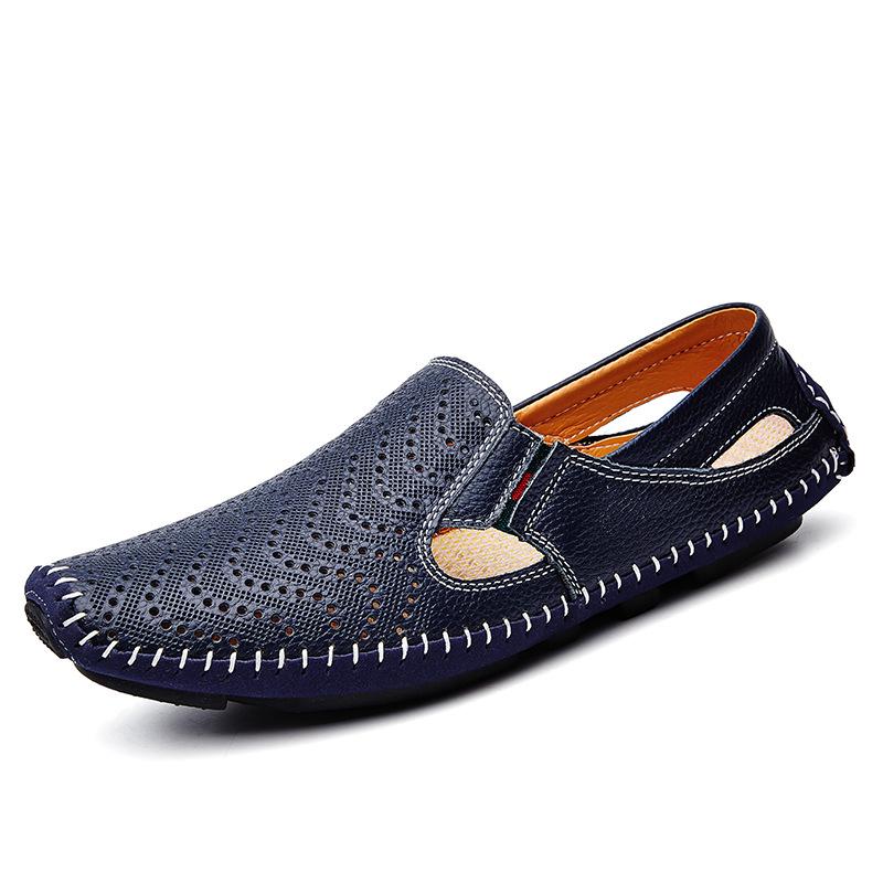 Men s Cross-Border Handmade Beanies Slip-On Leather Shoes - Trendy Spring/Autumn Casual Fashion 38 синий