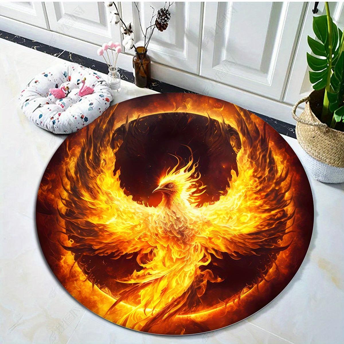 1pc Phoenix Fire Bird Round Rug Mythical Creature Floor Mat Living Room Statement Piece Bold Artistic Design Heat Resistant 60cmx60cm
