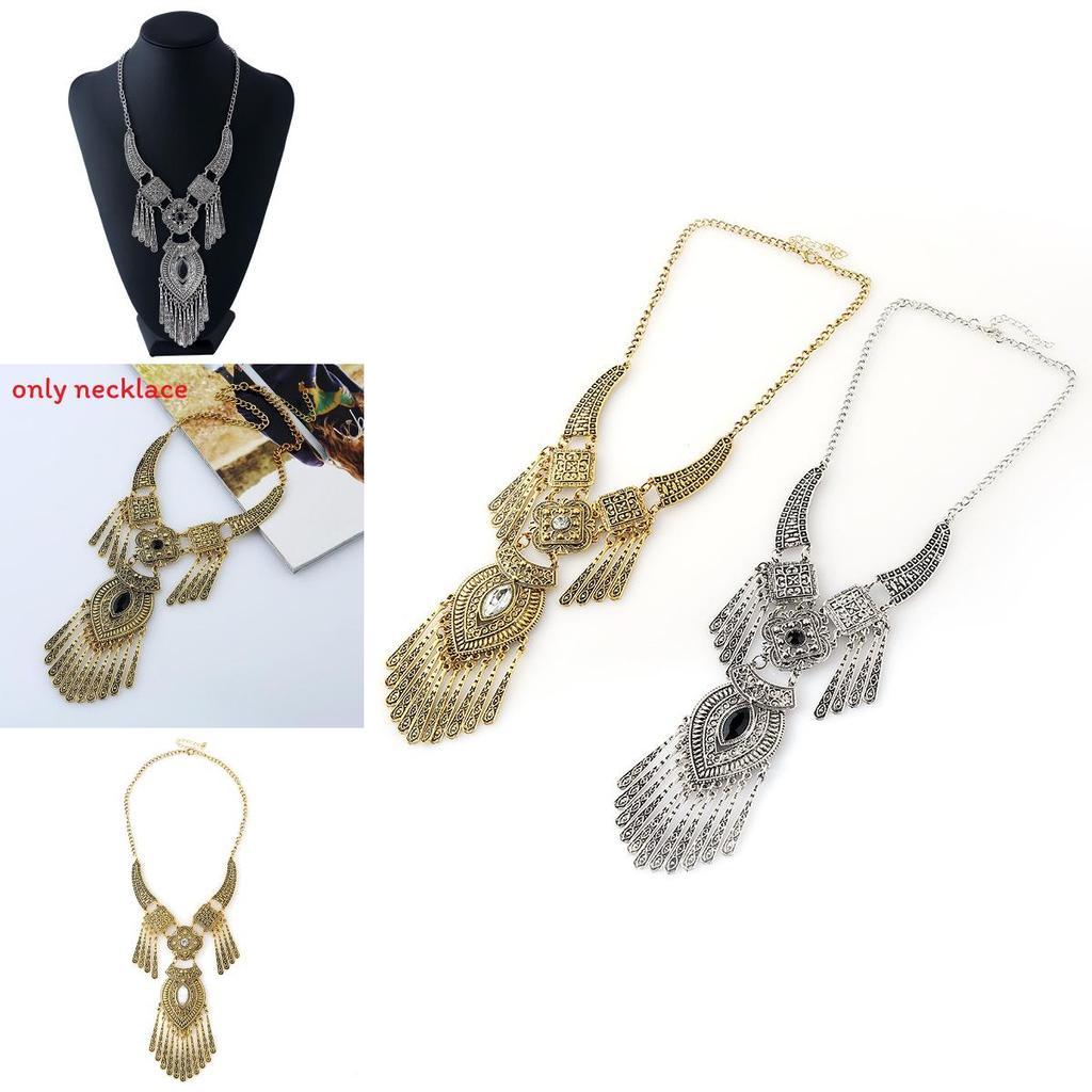 Ethnic Style Simulation Gemstone Decoration Women Necklace With Design Tassel