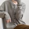 Lazy Style Round-neck Yellow Sweater Jacket for Women Spring and Autumn Knitted Cardigan Loose Solid Color Long-sleeved Casual Sweater Cardigan