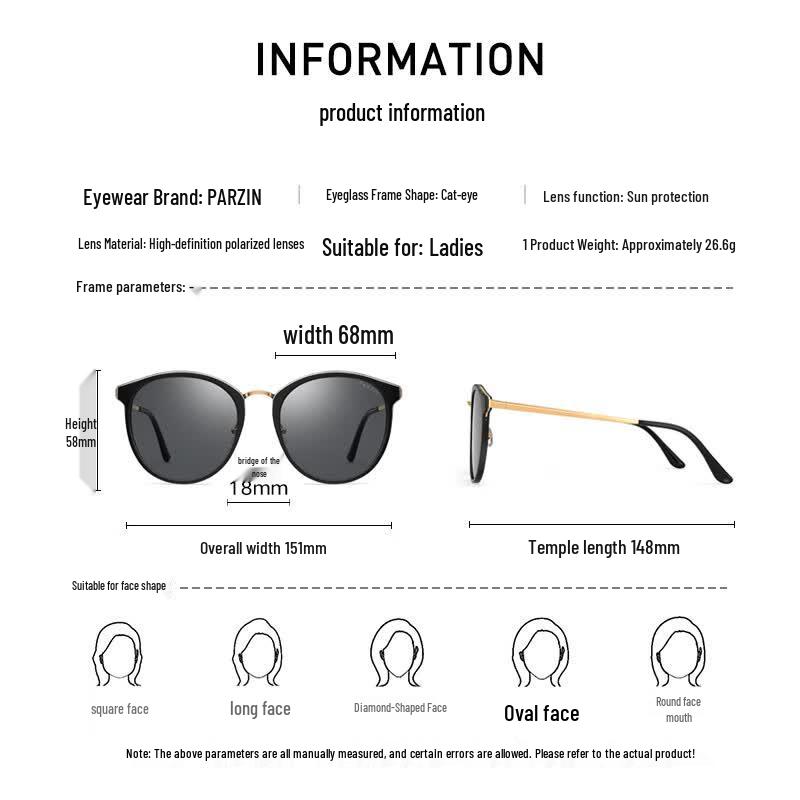 PARZIN Women's Retro Cat-Eye Polarized Sunglasses