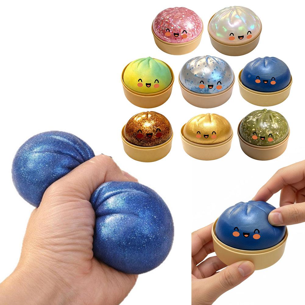 Cute Dumpling Toy Set Stress Relief Fidget For Kids Adults Kawaii Glitter Food Sensory Toys Gift In Steamer