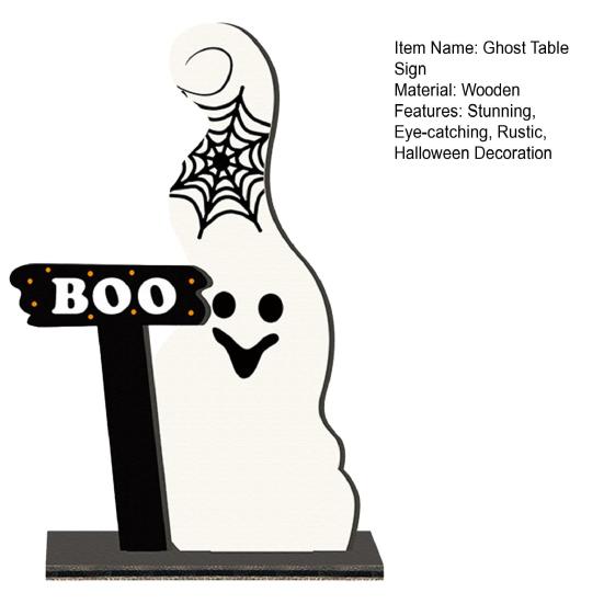Cute Ghost Wooden Table Sign, Rustic Halloween Tiered Tray Centerpiece, Small White Ghost Sign for Party, Home, Shelf Decor