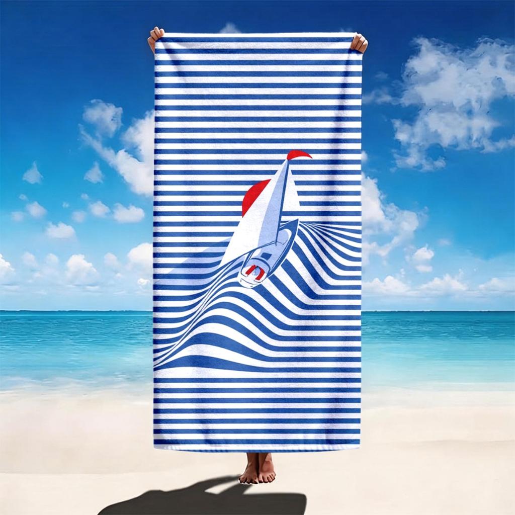 Sailboat Print Beach Towel Quick Dry Soft Lightweight for Pool Party Surfing Diving Outdoor Birthday Gift Unisex