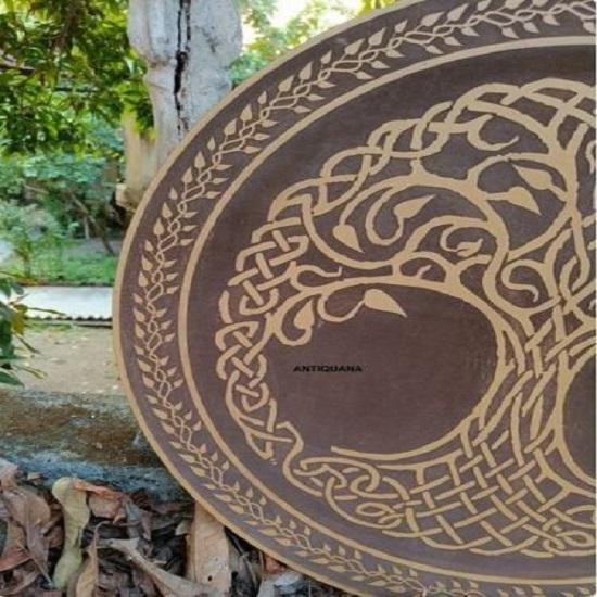 Medieval Wooden Viking Shield - Carving Wooden Round Shield 24'' Inch Wall Art