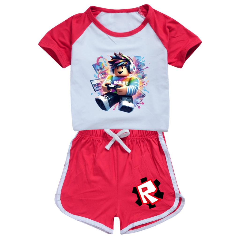 5529 Детский спортивный костюм для мальчиков и девочек с принтом Roblox, топ и штаны 100cm красный