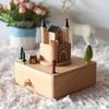 RTS Custom Logo Wooden Castle Music Boxes Tune Melody Magnetic Driven Car Rotating Feature Customizable Music Box Unique Logo