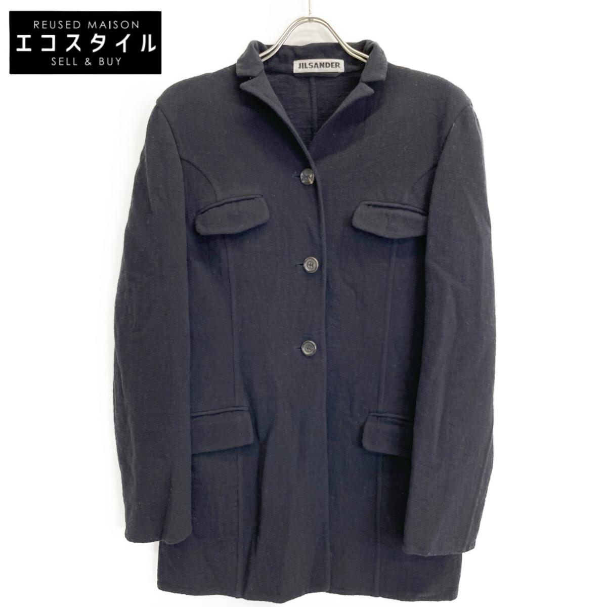 

JIL SANDER Navy wool mohair shrunken stand collar jacket Jacket 36 NavyUsed
