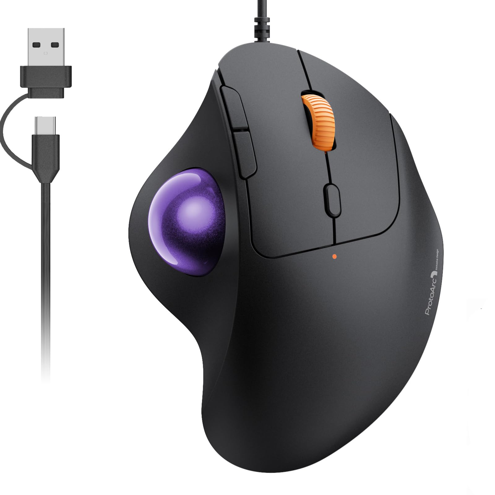 

ProtoArc Wired Trackball DPI 34mm Mouse, USB-C/USB-A Compatible, 4-Level Adjustment, Thumb-Operated, Silent, 5-Button, Forward/Back Buttons, Ball,