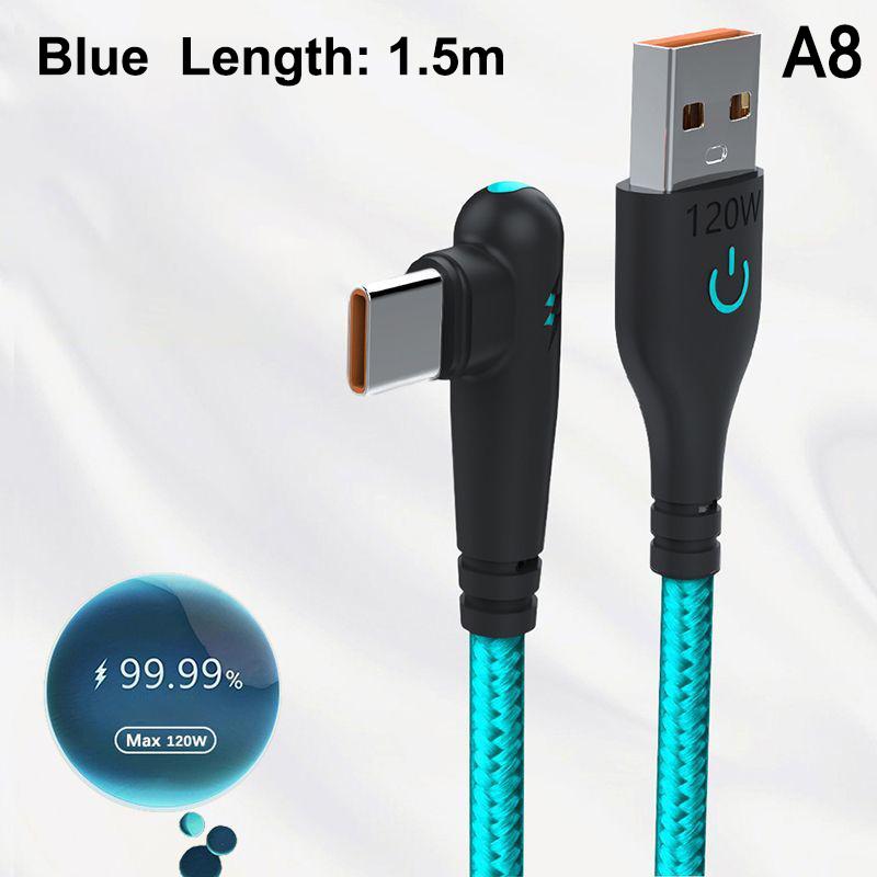120W Fast Charging Usb To C Cable 90 ° Bend Design Suitable For Huawei Xiaomi Honor Vivo Charging Cable