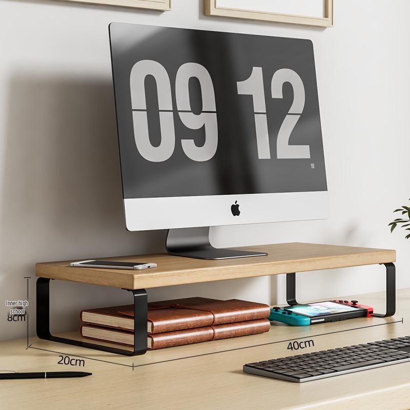 Desktop Monitor Riser Stand with Keyboard Tray and Storage Rack