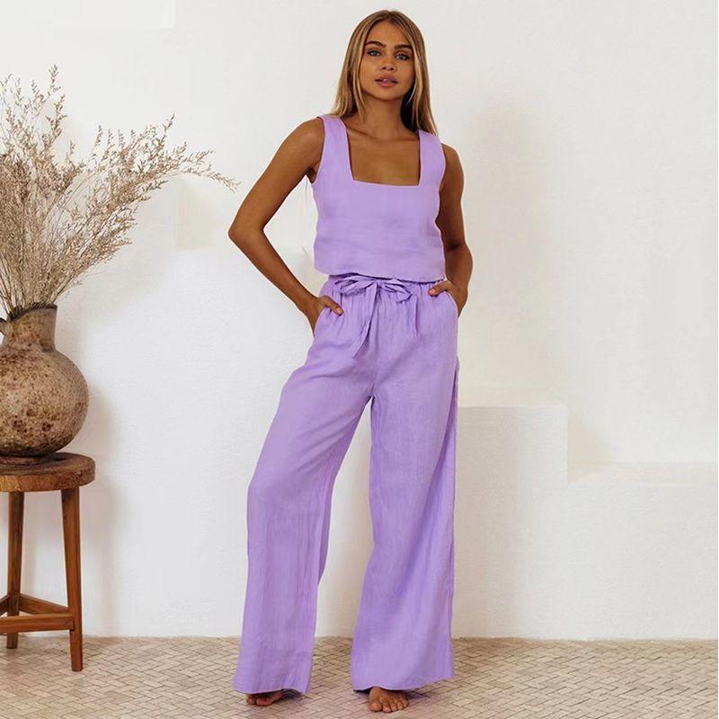 

Fashion New Arrival Women s Camisole Pants Loose Outfit Homewear Tank Top and Pants Set Purple XL