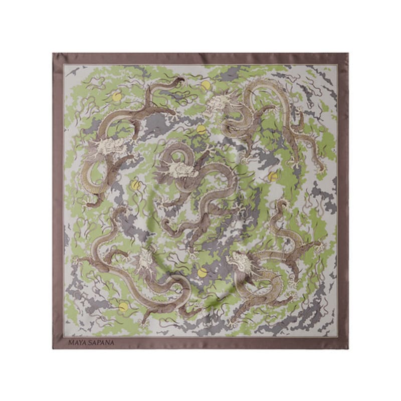 

MAYA SAPANA Dragons in the Cloud Silk Square Scarf (Greek Olive) Greek Olive