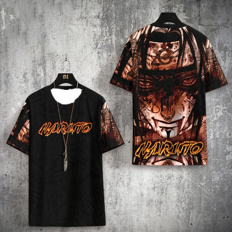 Naruto Japansk Sasuke Tryckt Kortärmad T-shirt för Män och Kvinnor Sport och Fritids T-shirt Neutral T-shirt Snabbtorkande